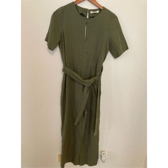 First Monday Olive Green keyhole belted jumpsuit - Picture 1 of 4